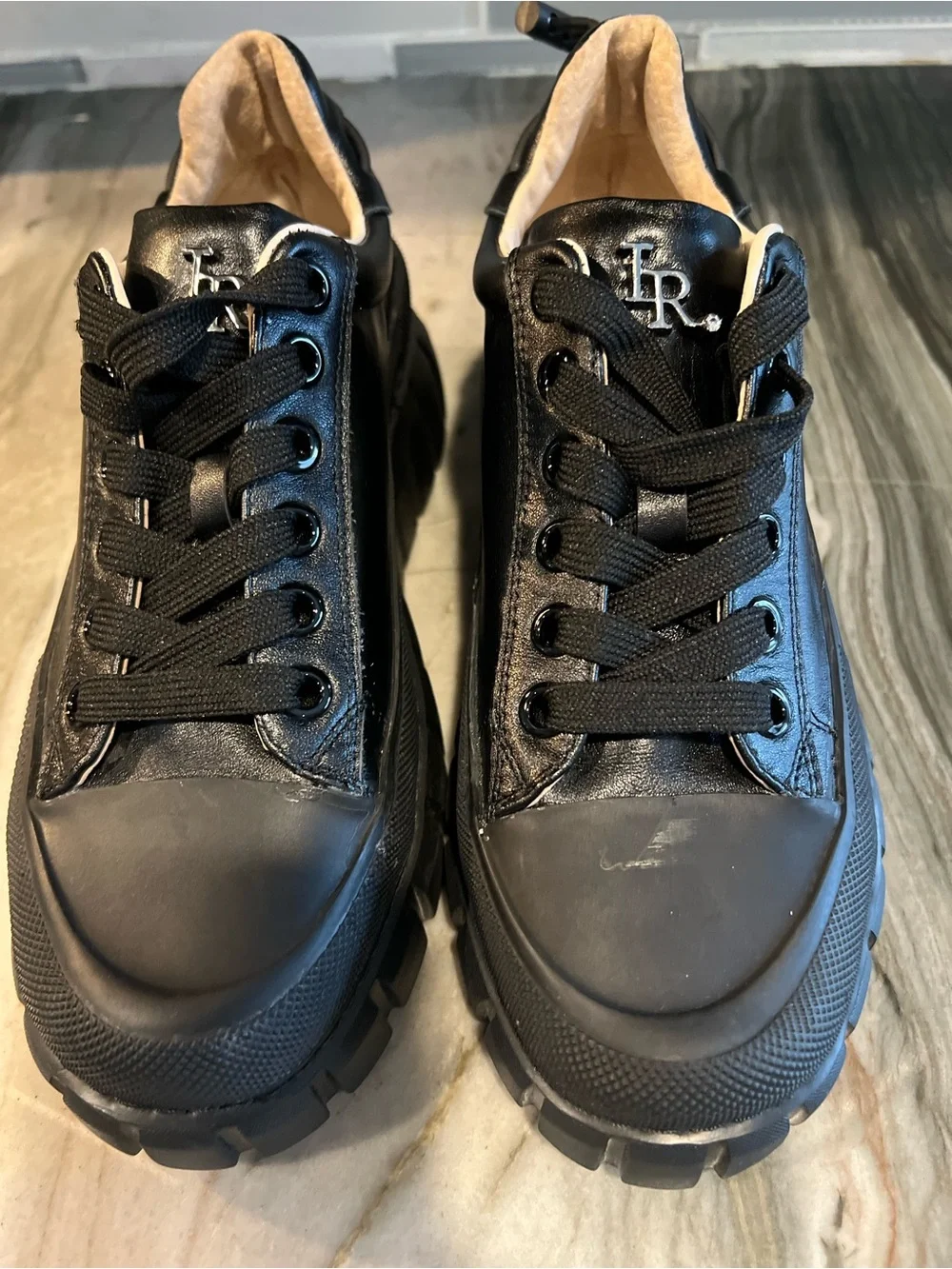Black Platform Lace-Up Women's Sneakers